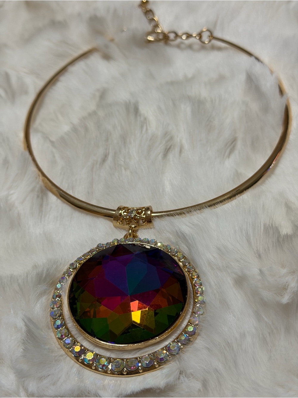Gold Multicolor Crystal Pendant Choker Necklace